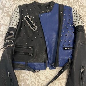 Leather studded biker jacket